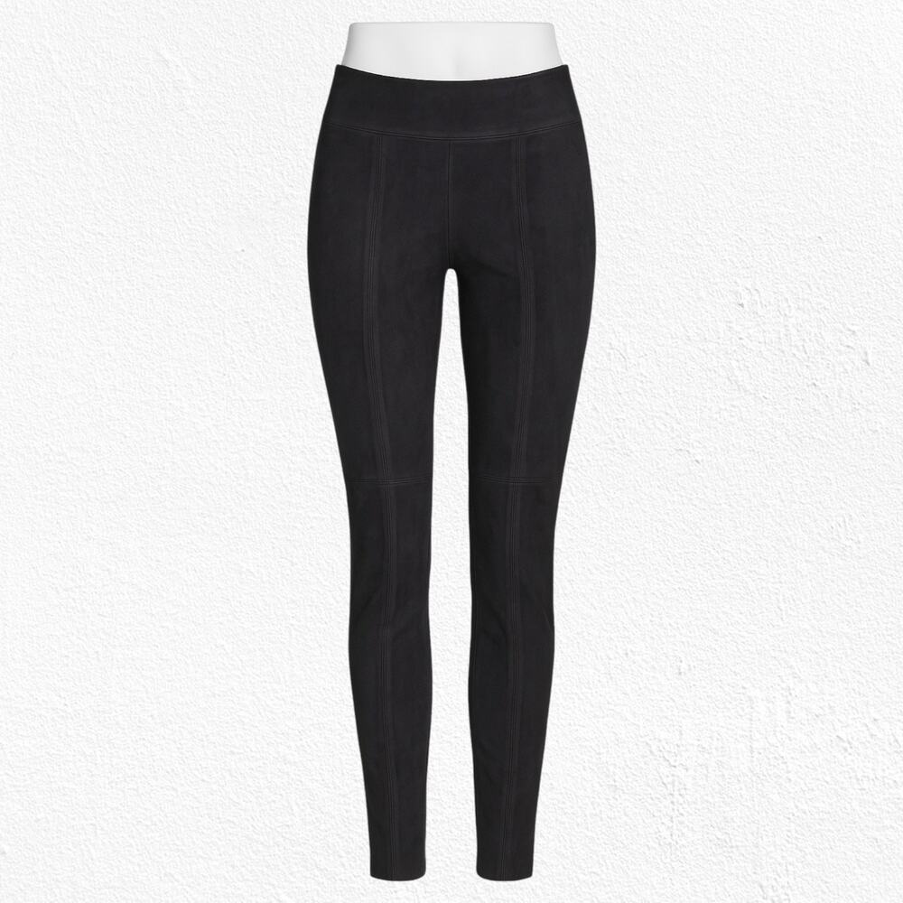 Max Mara Leisure Black Faux Suede Matte Jersey Straight Slim Pants Size Medium